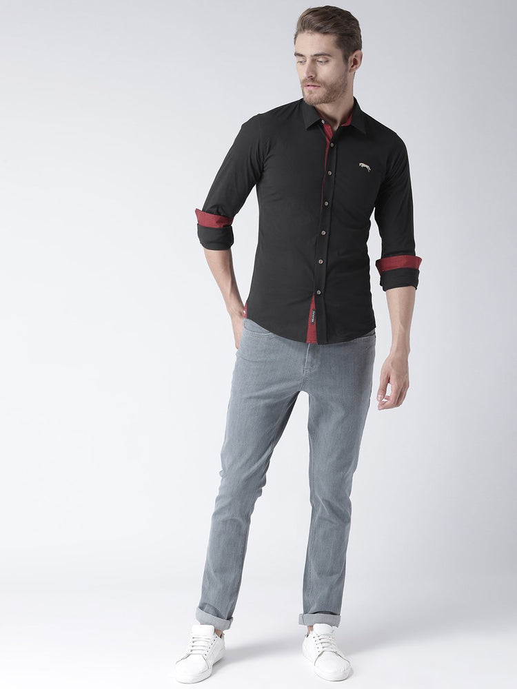 Men Black Solid Cotton Regular Fit Shirt - JUMP USA