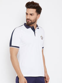 JUMP USA Men White Solid Polo Collar T-Shirt - JUMP USA