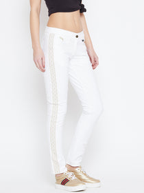 Women White Solid Skinny Fit Trouses - JUMP USA