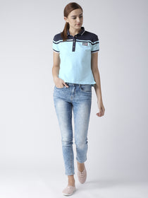 Women Blue and Navy Blue Polo T-shirt - JUMP USA