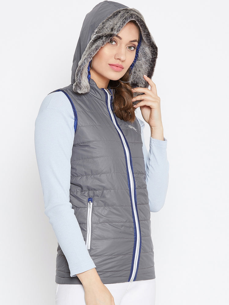 Women Grey Casual Quilted Jacket - JUMP USA