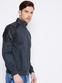 JUMP USA Men Navy Blue Solid Casual Bomber Jacket - JUMP USA