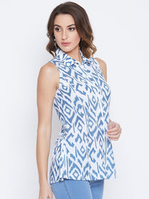 JUMP USA Women White & Blue Printed Casual Shirts - JUMP USA