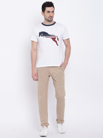 Men Casual Solid Tan Chinos - JUMP USA