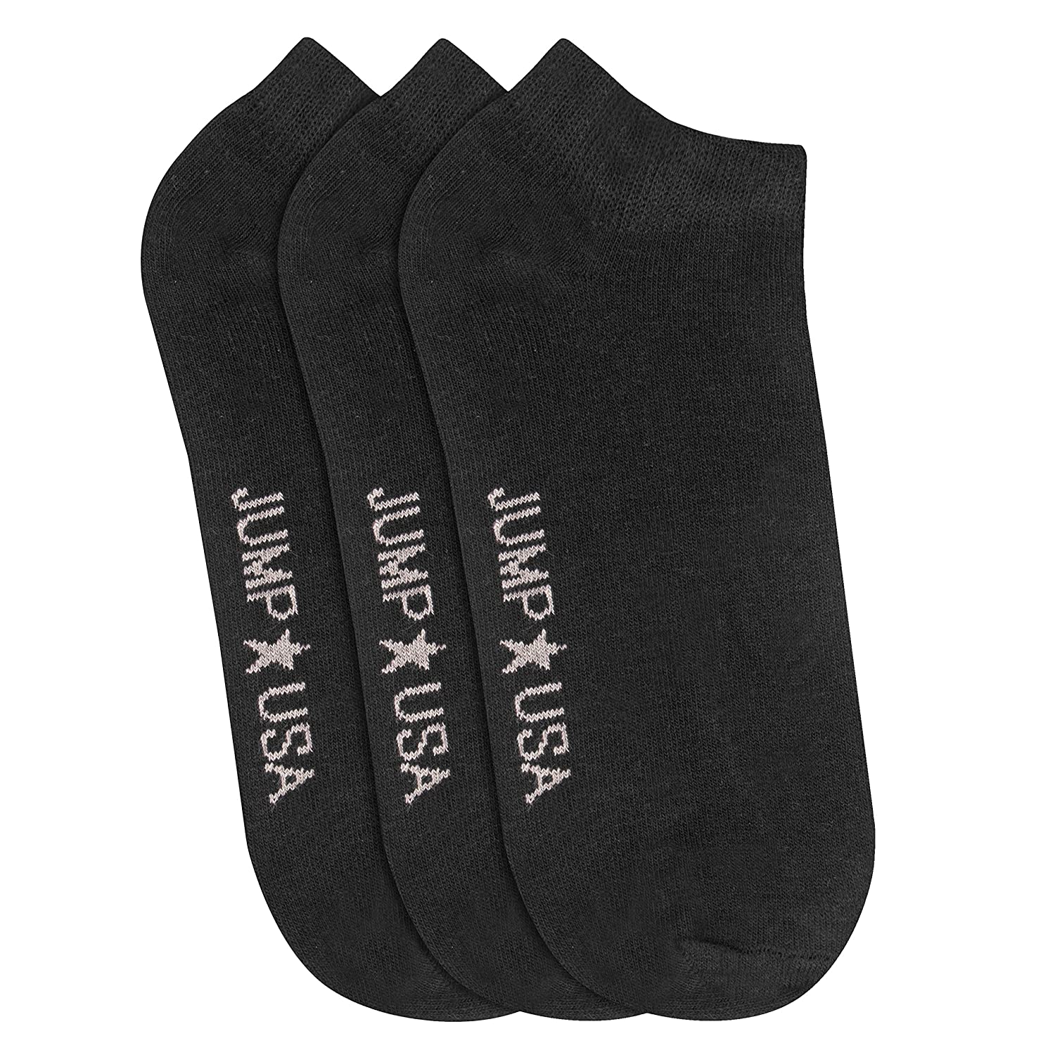 18SS161290-104-STD-JUMP-USA-Men's-Pack-of-3-Ankle-Length-socks-|-Men's-Casual-Socks-for-Everyday-Wear-Sweat-Proof,-Quick-Dry,-Padded-for-Extra-Comfort-|-Black-Black-Black