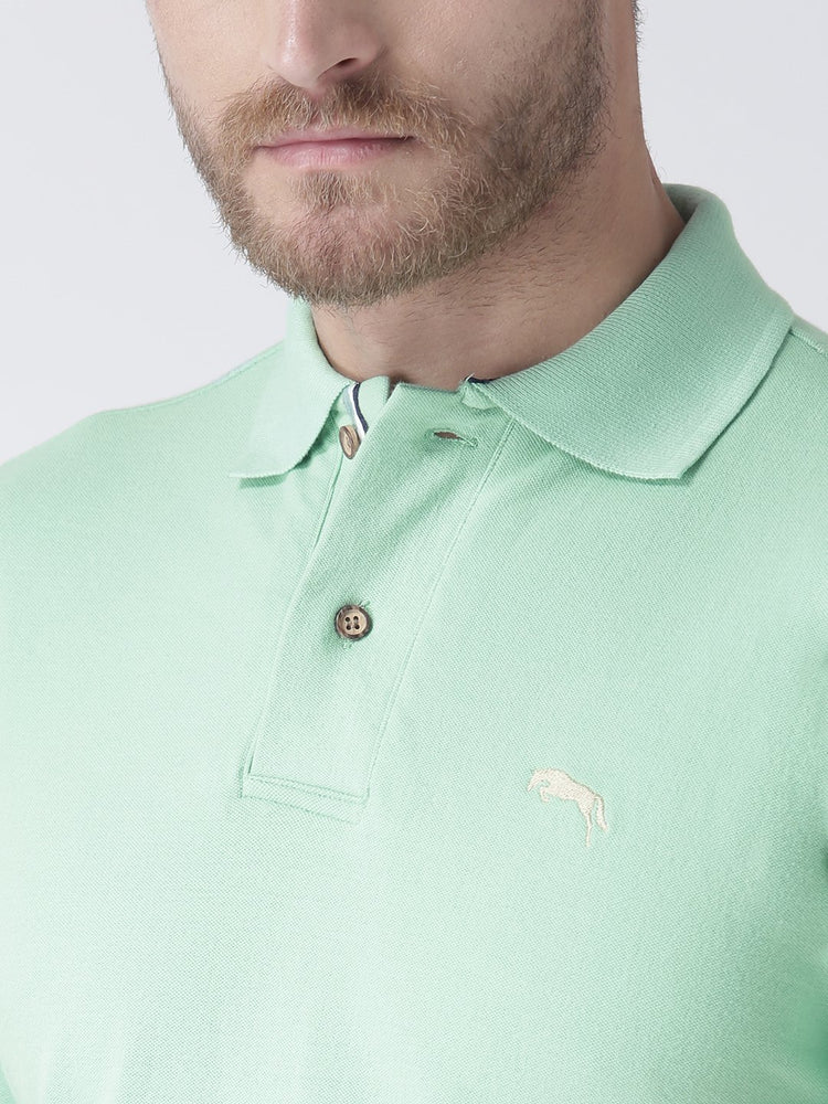 Men Green Solid Polo Collar T-Shirt - JUMP USA