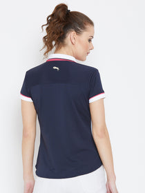 JUMP USA Women Blue & Navy Blue Solid Polo Collar T-Shirt - JUMP USA