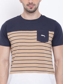 Men Casual Striped Beige T-shirt - JUMP USA