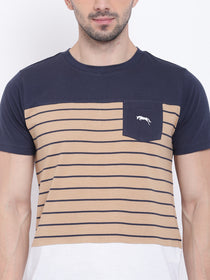 Men Casual Striped Beige T-shirt - JUMP USA