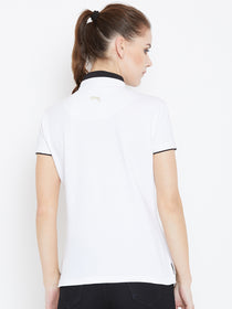 Women White Solid Casual Polo T-shirts - JUMP USA