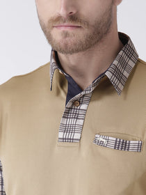 Men Beige Solid Polo Collar T-Shirt - JUMP USA