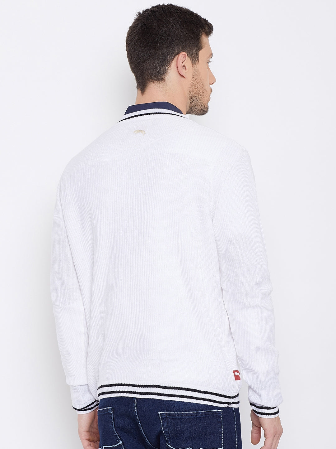 JUMP USA Men White Self Design Pullover - JUMP USA