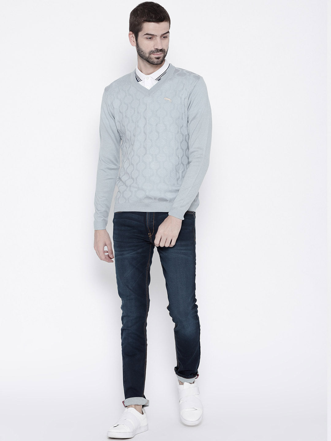 Men Blue Self Design Pullover - JUMP USA