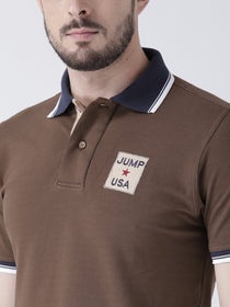 Men Brown Solid Polo T-shirt - JUMP USA