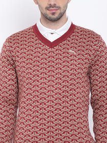 Men Casual Printed Red Sweaters - JUMP USA