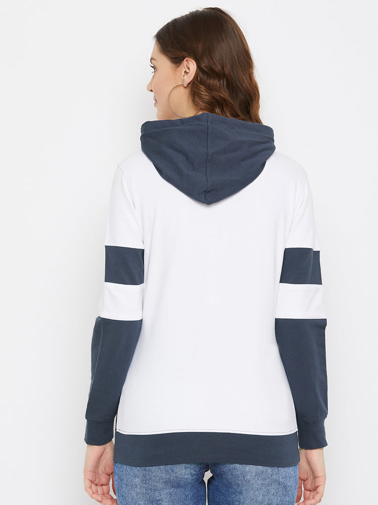 JUMP USA Women Navy Blue Cotton Hooded Sweatshirt