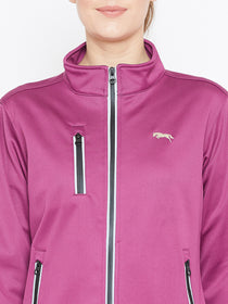 Women Maroon Solid Sporty Jacket - JUMP USA