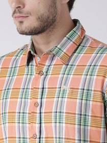 Men Casual Checked Orange Shirts - JUMP USA