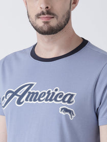 Men Blue Solid Round Neck T-shirt - JUMP USA