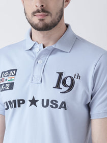 Men Blue Solid Polo T-shirt - JUMP USA