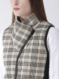 Women 's Polyster Casual Sleeveless  Beige Winter Jacket - JUMP USA (1568777633834)