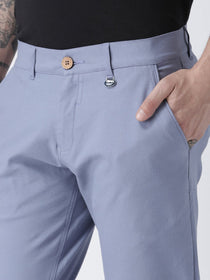 Men Blue Slim Fit Solid Chinos - JUMP USA