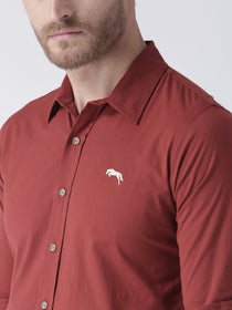 Men Red Slim Fit Solid Casual Shirt - JUMP USA