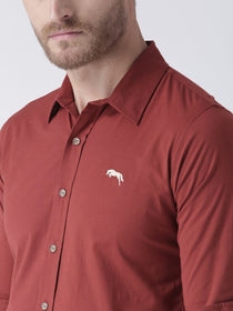 Men Red Solid Cotton Regular Fit Shirt - JUMP USA