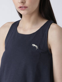 Women Navy Blue Solid Top - JUMP USA