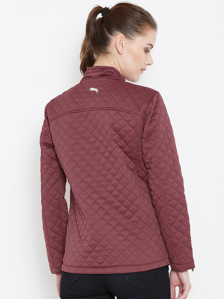Womens Solid Wine Quilted Jacket - JUMP USA
