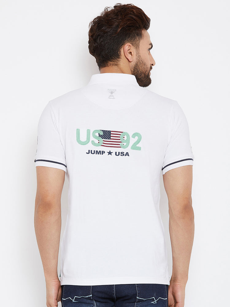 JUMP USA Men White Printed Polo Collar T-Shirt - JUMP USA