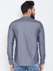 JUMP USA Men Dark Grey Solid Cotton Casual Shirts - JUMP USA