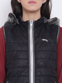 Women Black Casual Quilted Jacket - JUMP USA