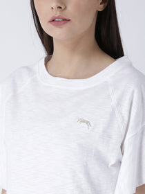 Women White Solid Top - JUMP USA