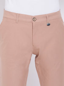 Men Casual Solid Beige Chinos - JUMP USA