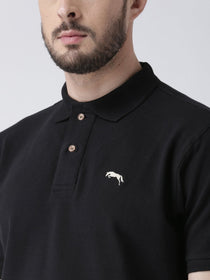 Men Black Solid Polo T-shirt - JUMP USA