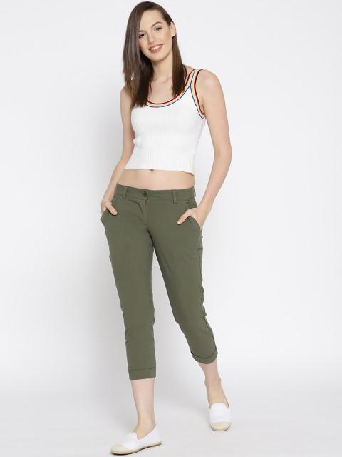 Women Solid Cropped Chinos - JUMP USA