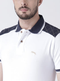 Men White Solid Polo T-shirt - JUMP USA