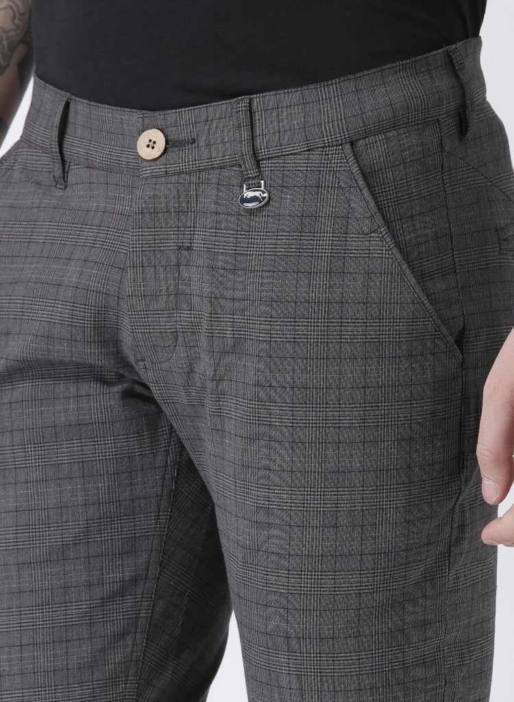 Men Charcoal Slim Fit Checked Chinos - JUMP USA