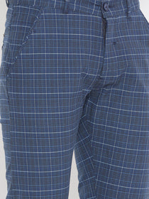 Men Blue Relaxed Fit Casual Checked Chinos - JUMP USA