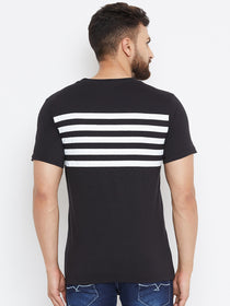 Men Black Striped Round Neck T-shirt - JUMP USA