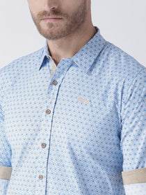 Men Blue Regular Fit Printed Casual Shirt - JUMP USA (1568801947690)