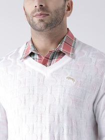 Men White self Design Pullover - JUMP USA