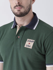 Men Green Solid Polo T-shirt - JUMP USA