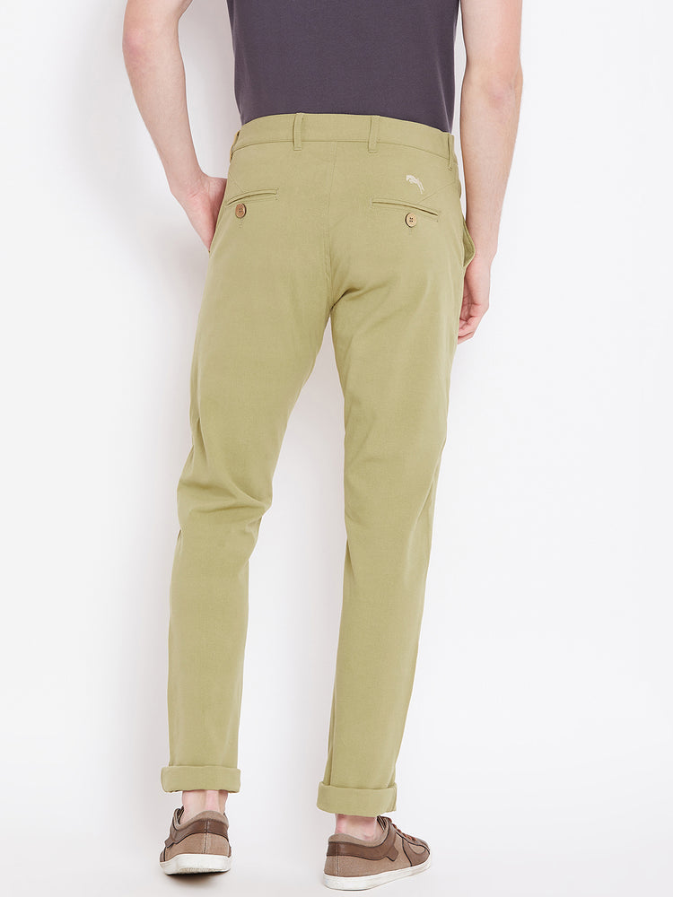 Men Beige Solid Casual Regular Fit Trousers - JUMP USA