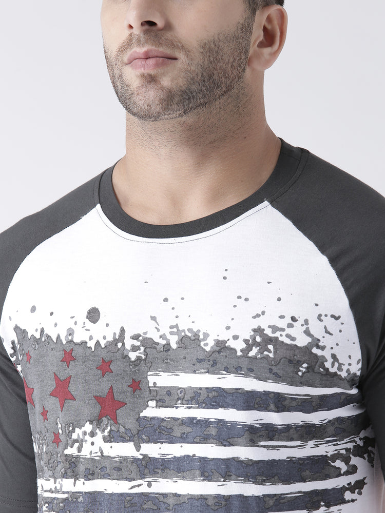 Men White and Charcoal Round Neck Tshirt - JUMP USA