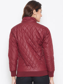 JUMP USA Women Maroon Self Design Jacket - JUMP USA