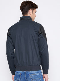 JUMP USA Men Navy Blue Solid Casual Bomber Jacket - JUMP USA