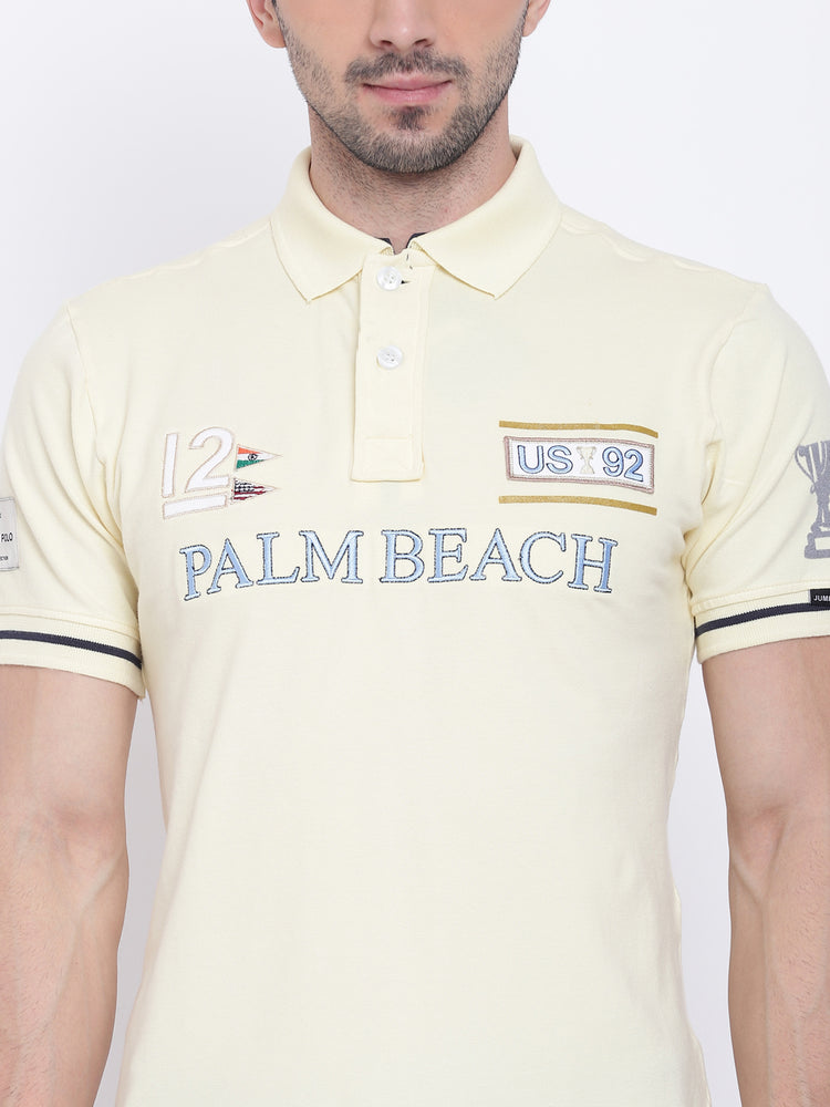 Men Casual Solid Yellow Polo Collar T-Shirt - JUMP USA