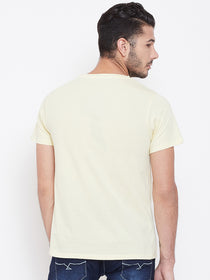 Men Beige Solid Round Neck T-shirt - JUMP USA